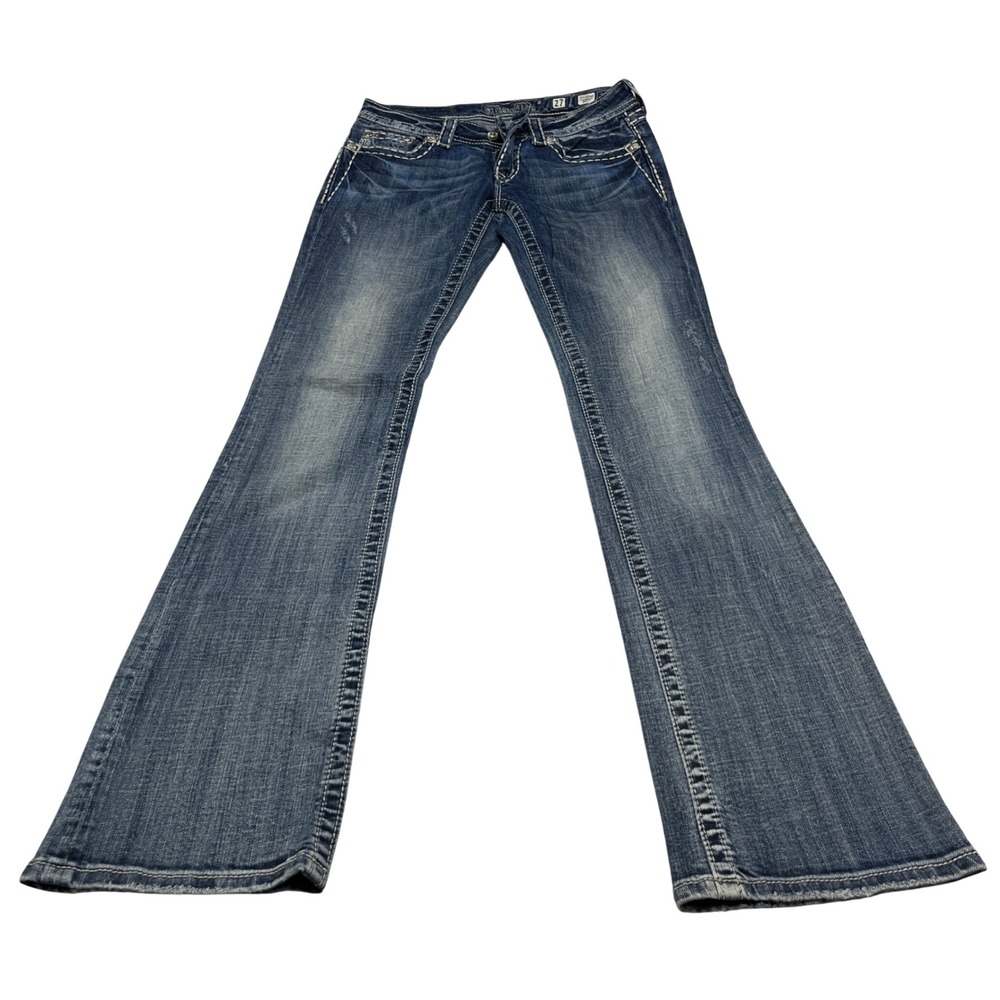 Miss Me Womens Y2K Bootcut Jeans 27 Blue Embellished Rhinestone Denim